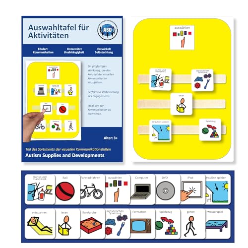 Aktivitätenauswahl Nonverbale Kommunikationstafel – Autismus Hilfsmittel – 16 Kommunikationkarten Autismus – Robust Hochwertige Visuelle Kommunikation