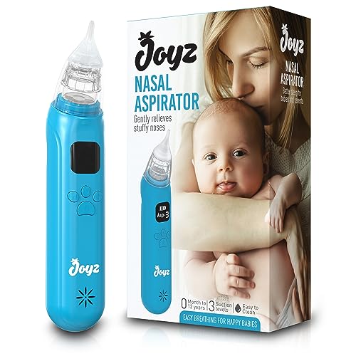 JOYZ Nasensauger Baby | Elektrisch | Wiederaufladbar, Mit 3 Saugstufen Musik, Nasal Aspirator, Baby Blau, Silikon, Wasserfest, Neugeborenes
