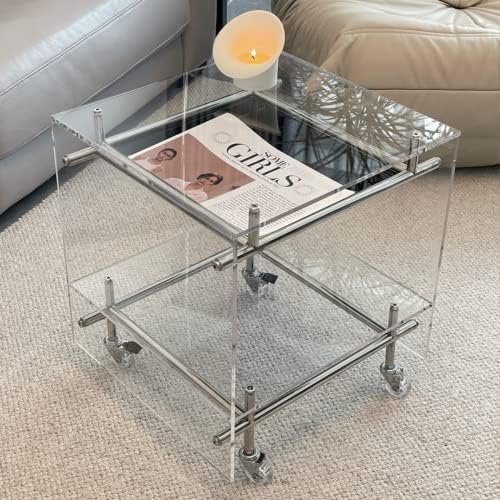 MLITY Square Acrylic Stainless Steel End Table, 20"x20"x20" Acylic Square End Table, Contemporary End Table, Gold End Tables for Living Room, Square End Table with Gold Metal Frame