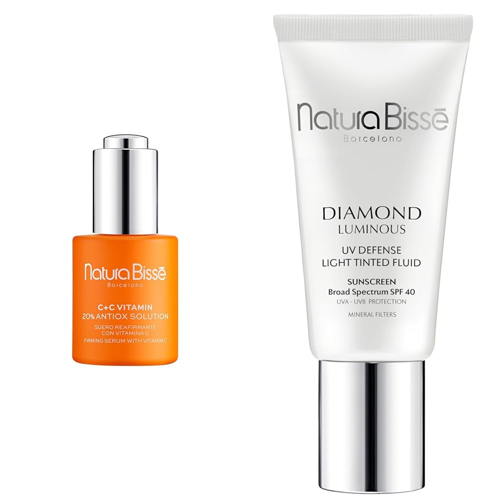 Natura Bissé C+C Vitamin 20% Antioxidant Solution & Diamond Luminous Tinted SPF 40 Sunscreen Bundle, Brightening Antioxidant Care & Protection for Radiant Skin, 1 oz/1 oz