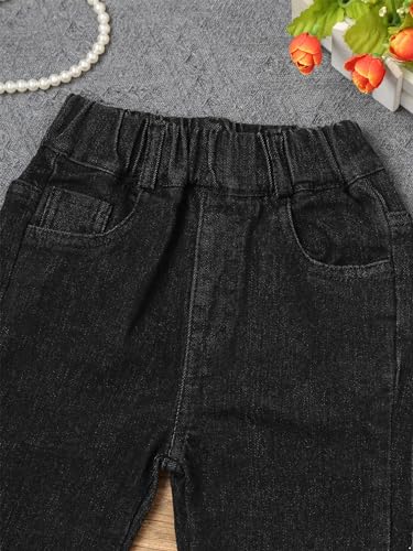 Bell Bottom Jeans for Kids Girls Elastic Waist Classic Flared Pants Retro Raw Hem Denim Pants4