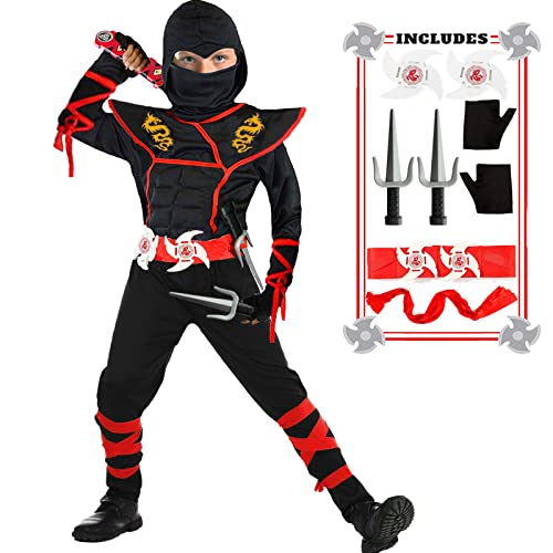 SATKULL Ninja Costume Boy Halloween Kids Costume Boy Ninja Muscle Costume With Ninja Foam Accessories Best Children Gift (Kids-M-(Height:46-49In))