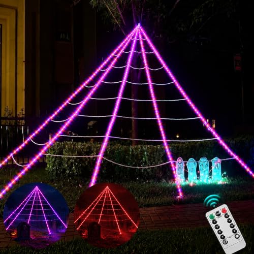 Maxee Halloween Dekoration Riesen Spinnennetz Lichter 390 LED Fernbedienung (8 Lichtmodi &Timer) Netz Lichter Dekoration – Ansicht 1
