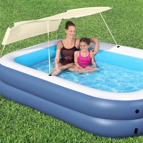 Image of H2OGO! 8 Foot 4 Inch x 70 Inch Summer Bliss Shaded Inflatable Family Pool for Kids Ages 6 Above