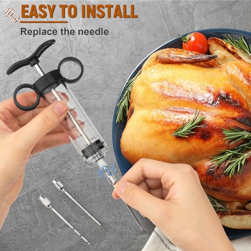 Image of Kingsmile Meat Injector, 1-oz Plastic Marinade Injector, Turkey Injector Syringe - 3 Stainless Steel Meat Needles for BBQ Grill, Meat Injector Syringe for Meat with Cleaning Brush Black