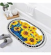 Ukeler Indoor Doormat Yellow Sunflower Front Door Mat Quick Dry Absorbent Bath Mat Non Slip Rubbe...
