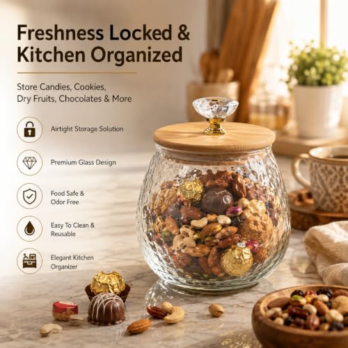 Image of bellemax 500ML Clear Glass Storage Jar With Air Tight Wooden golden butterfly Lids- Airtight Food Jars Glass Kitchen Containers For Pantry, Pickle Jar, Sugar Pasta Sugar Storage Jar (BM-04, Set of 2)