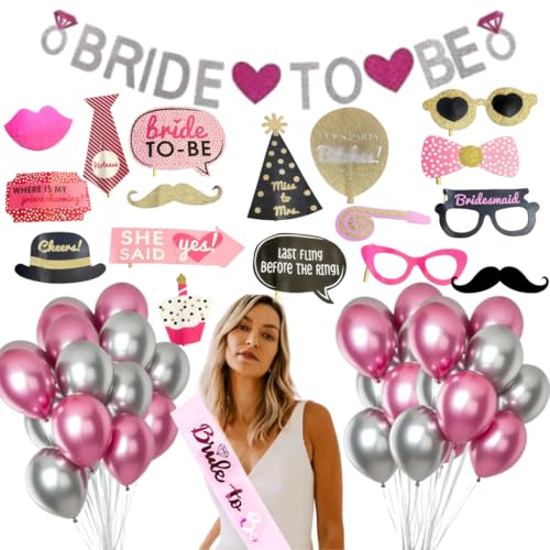 Image of Wanna Party Bride To Be Decoration Set Combo -62Pcs | Bride To Be Props | Bride To Be Sash | Bride To Be Banner (Cardstock) |bride to Be Sunglasses I Bride To Be Balloons