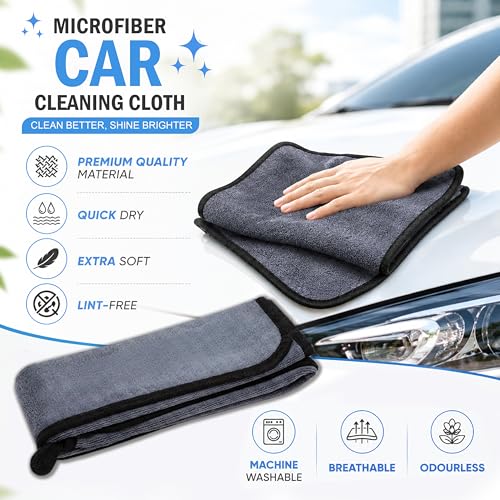 Image of JD FRESH 1 Pack Microfiber Car Cleaning Cloth /Soft 400 GSM Extra Large (35x75 CM) Microfiber Cloth for Car, Bike, Household Cleaning /Suede Edging for Scratchless Drying and Detailing - Grey