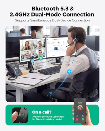 acer Wireless Headset with Mic for Work,Bluetooth Headset for Clear Call ＆ Meeting, Work Headset with Charge Stand for Remote & Office, Bluetooth 5.3 & 2.4G Headset for PC, Phone, Teams, Zoom - OHR689 - image 4