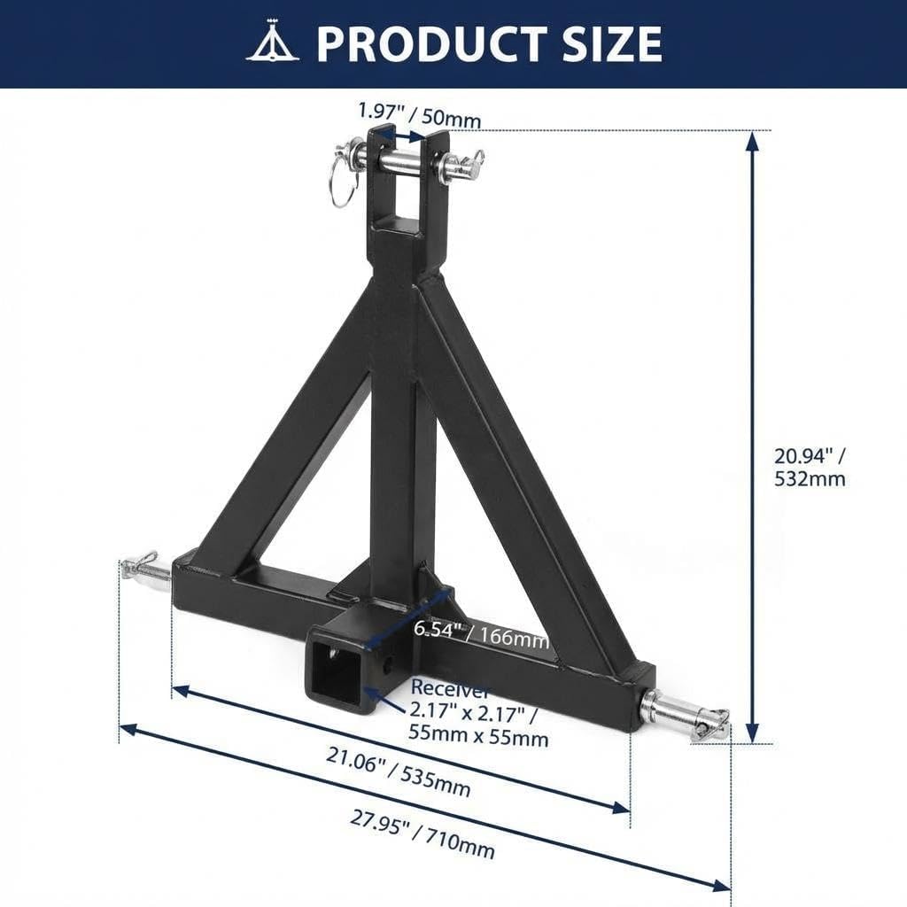 Heavy Duty 3-Point Tractor Trailer Hitch, Cat 1 Drawbar with 2" Receiver, Towing Ball Mount & Hook, Quick Hitch Attachment for Kubota & Category 1 Subcompact Farm Tractors