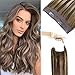 18 Inch 80g Chocolate Brown to Dark Blonde Halo Human Hair Extensions Silky Straight Real Invisible Wire Secret Wire Halo Hair Extensions Remy Flip Hair Brown Adjustable Halo Extensions