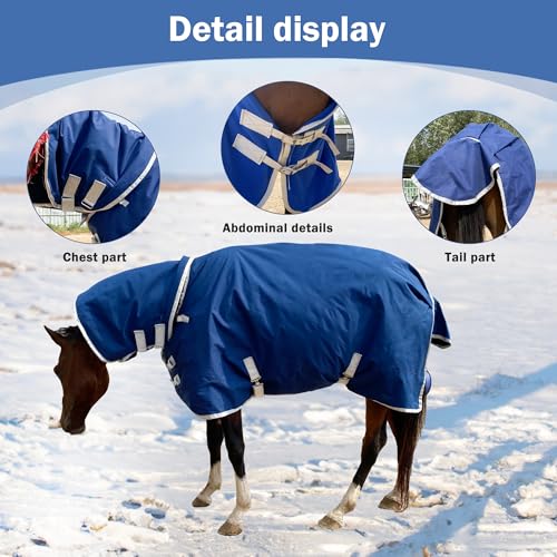 Image of 1200D Oxford Waterproof Warm-Keep Horse Turnout Blanket with Detachable Neck Cover,Heavy Weight Winter Turnout ,Horses Care Blanket Horse Rain Sheet (135CM)