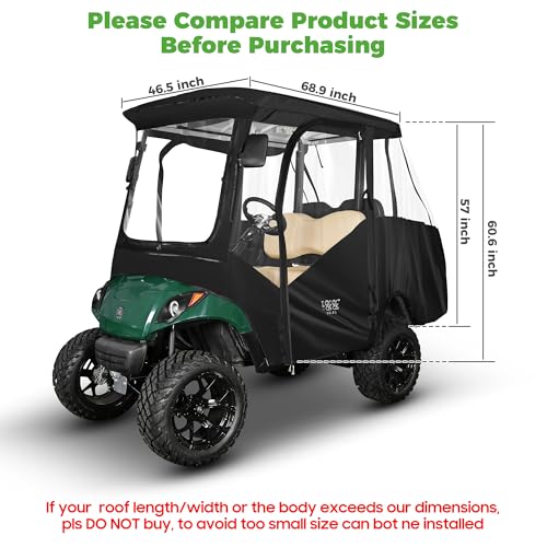 10L0L Golf Cart Driving Enclosure 4 Passenger for Yamaha G14 G16 G22 G29 Drive2 with Heavy Duty Zipper,600D Golf Cart Rain Cover Driving Covers with Roll-up Windshield, 4-Sided Clear Window