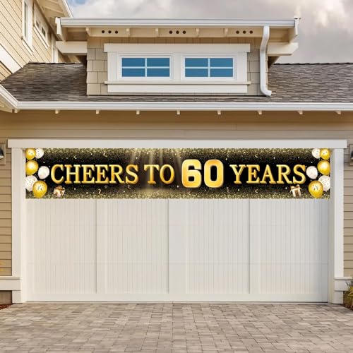 Image of TZSS Black & Gold 60th Birthday Banner Decorations - Extra Large 118 inchx20 inch Reusable Yard Sign for Men & Women, Over The Hill Party Decor Indoor Outdoor, Diamond Jubilee Celebration