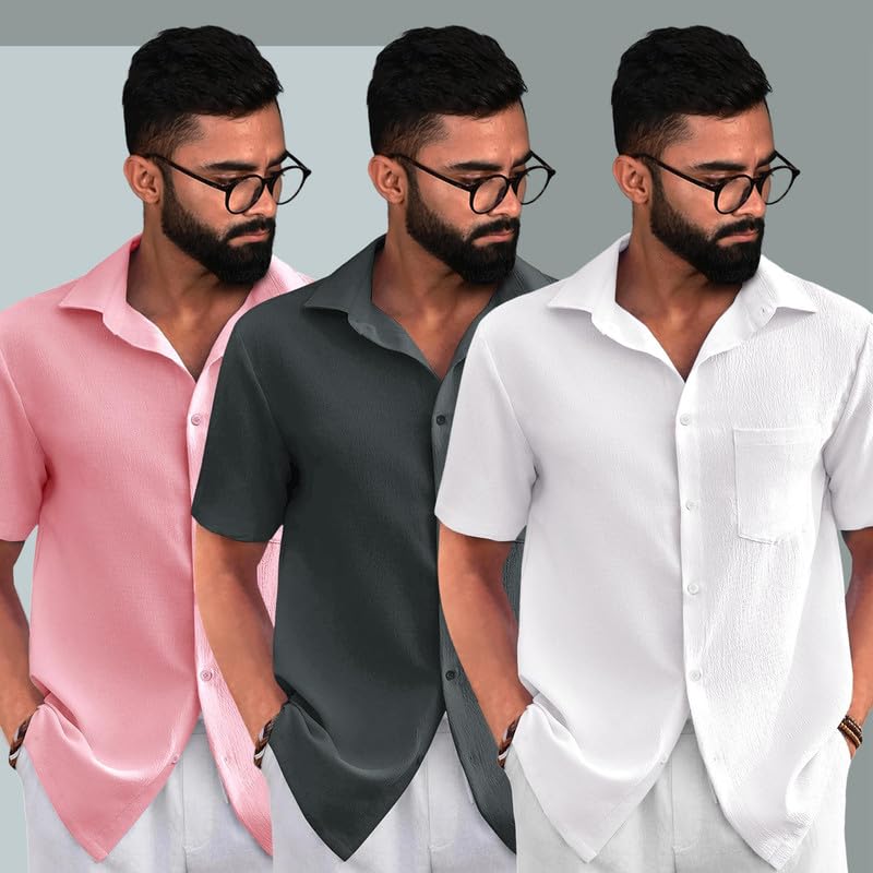 Image of Tee Projekt Solid Shirt for Men's ||Pop corn Shirt|| Solid Shirt for Men's|| Casual Shirt for Men||Half Sleeve Spread Collar Shirt for Men|| Pack of-3
