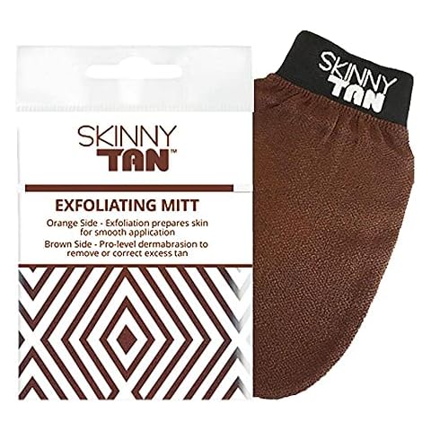 Skinny Tan Exfoliating Mitt | Dual Use Double Sided Fake Tan Exfoliator Mitt | Fake Tan Removal Glove | Exfoliating Self Tan Primer Mitt | Luxury Body Scrub Glove Cover