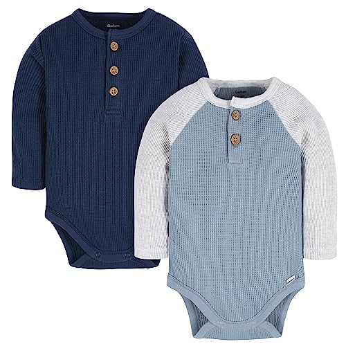 Image of Gerber Baby Boys' Long Sleeve Henley Onesies (2 Pack)