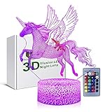 3D Illusion monocerous Unicorn Night Lamp, 7 Color Change, Touch White Crack Base