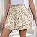 MARSVOVO Cute Womens Mini Skort Wide Legged High Waisted Drawstring Breathable Tiered Flowy Shorts Fashion Pleated Loose Fitting Summer Vacation Beach Shorts Orange Flower,XL