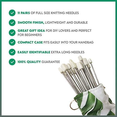 Knitting Needle Set, Weave and Wove Beginner Knitting Set, 11 Pairs 2mm-8mm, Straight Single Pointed Stainless Steel Needles, Locking Stitch Markers, Wool Needles, Tape Measure and Gift Case