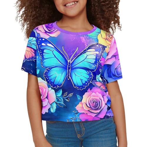 Image of Girls Summer Crop Top Outfits Short Sleeve T Shirts Kids Cute Clothes Tees Blouse