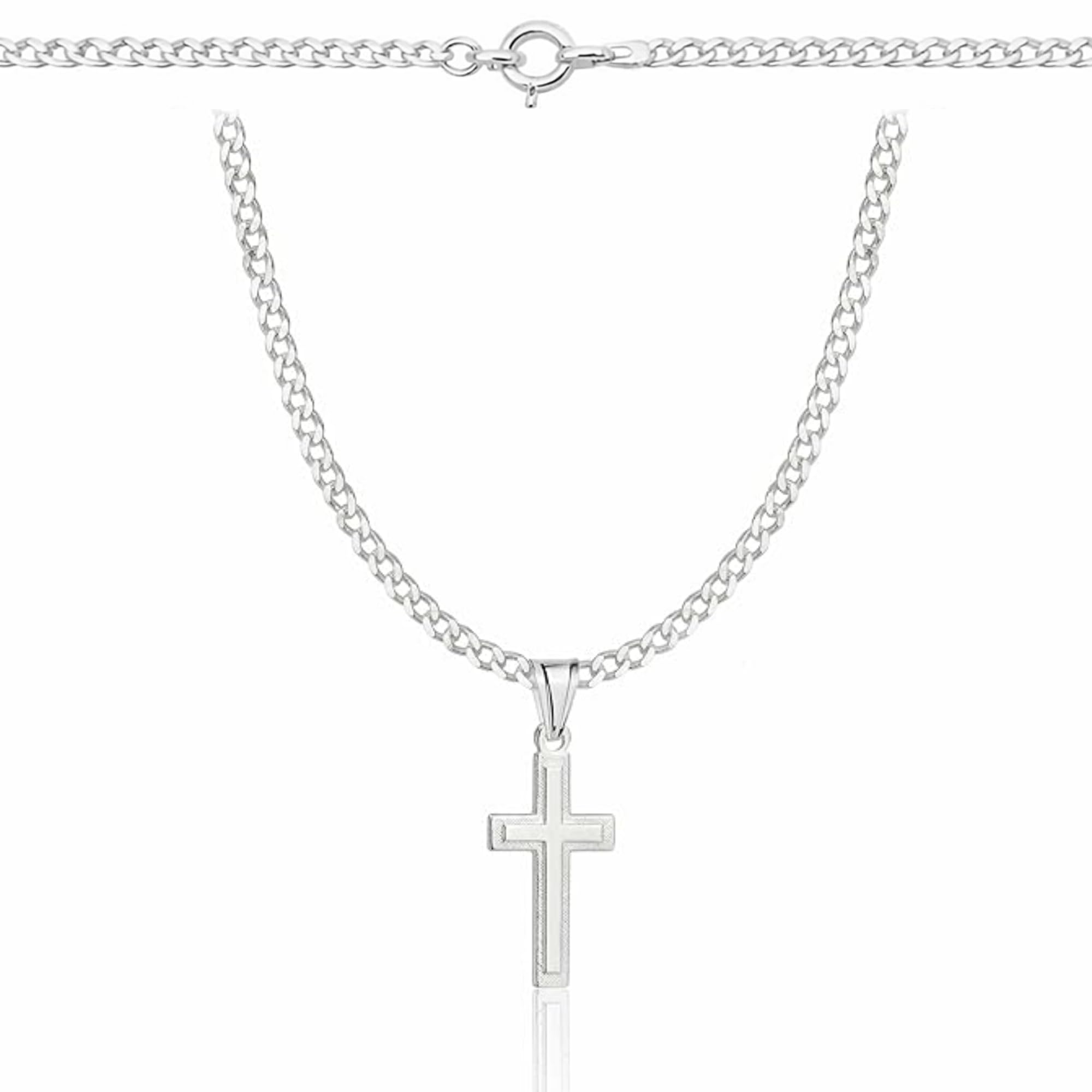 ZELYA Chaîne gourmette en argent 925 avec croix 45-60 cm pour enfant communion baptême boîte cadeau