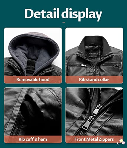 Image of Boy's Faux Leather Jacket Windproof Warm Winter Coat Kids Bomber Outerwear Waterproof PU Motorcycle Jacket