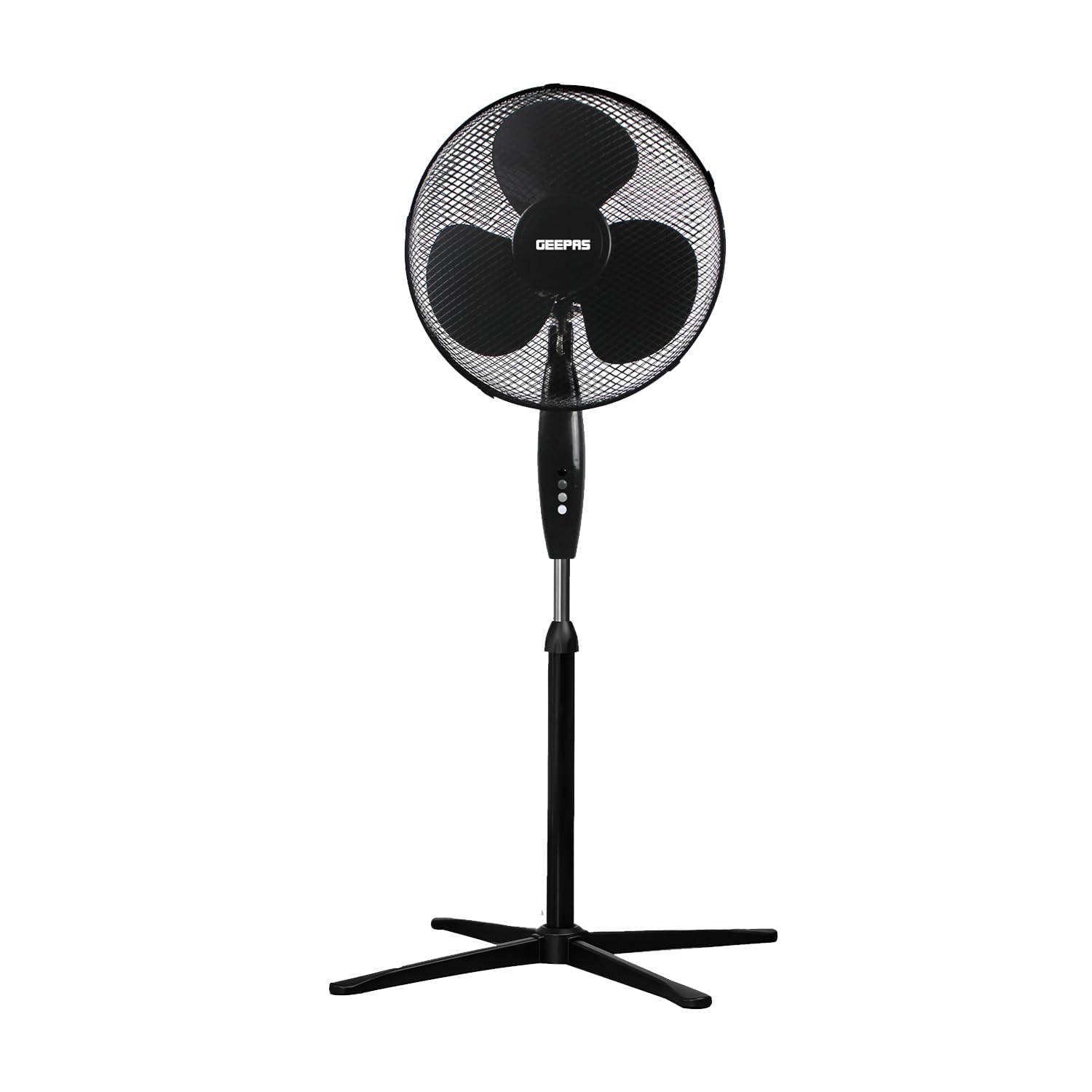 GEEPAS 16” Pedestal Free Standing Cooling Fan | 3 Speed 3 Blades Wide Angled Oscillation | Pivoting Head & Adjustable Height | Powerful Airflow Floor Fan | Home Office Use, 45W (Black) (Renewed)