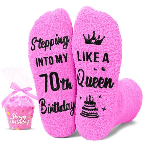 Image of HAPPYPOP Birthday Gifts for Senior Women - Fuzzy Socks for 40 60 70 Year Old