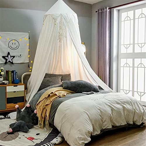 Surwin Dosel de Cama para Niños Niña Bebés Mosquitera Dosel Cama Individual Matrimonio, Redonda Toldo de Cuna de Castillo de Dormitorio Decoración de Habitación - 6 Colores (Blanco)