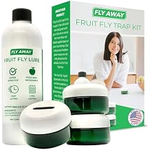 Fly Away - Fruit Fly Trap Kit 3X Reusable Fruit Fly Traps for Indoors + 12 oz. Liquid Bait. Fast Acting. Attractive Design, Perfect for Homes, Bars and Restaurants. 270+ Day Supply. Made in USA