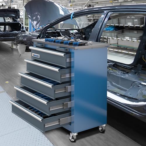 Image of LARBANKE 5-Drawer Rolling Tool Chest with Stainless CounterTop,Tool Chest with Keyed Locking System, with Wheels and Foot Pads,Rolling Tool Cabinet with Drawer Liners,Unique Link Buckle for Connecting | Secure Locking System, 360 Wheels and Padded Feet, Unique Link Buckle for Connecting, For Home, Garage and Office
