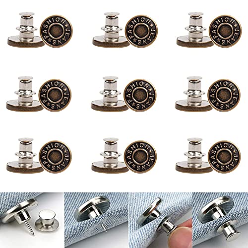 Bouton de Jeans, 10pcs Bouton Rétractable Jeans Réglable Détachable Métal Bouton pour Diy Vêtements Jeans Jupes Poignets & l'Artisanat Décoration de Jeans, Boutons instantanés No Sew (Style 5) Cover