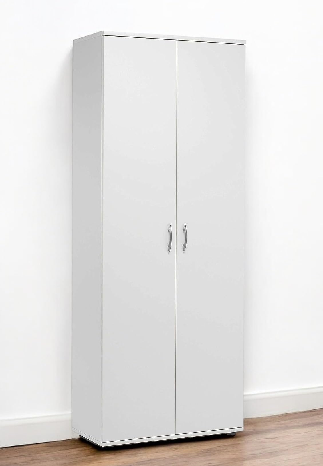 Scarpiera Salvaspazio in Legno Laminato Bianco, 70 x 34 x 176 cm, 5 Ripiani, 2 Ante