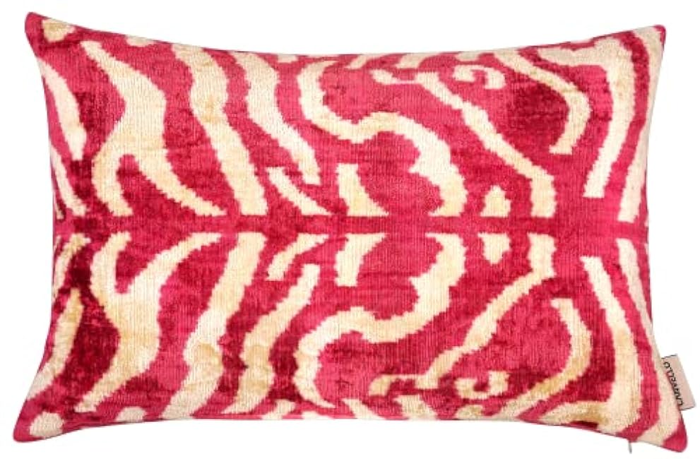 Handmade Decorative Throw Pillow with Down Filled Cushion Insert, Pink Red, Tiger Print, Soft Velvet Silk Lumbar Throw Cushion Cover for Living Room Sofa Couch Decor (16X24)