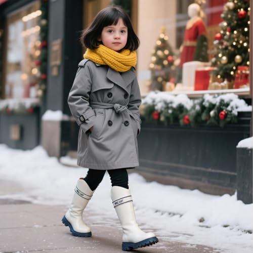 Girls Mid Calf Boots Fashion Side Zipper Combat Boots Faux Leather Motorcycle Riding Boot Lug Sole Low Heel Shoes4