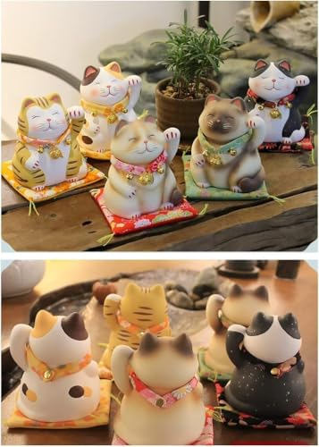 Ceramiczny kot szczęścia, Kot Feng Shui w ceramice, Kot w porcelanie, Figurka dekoracyjna do domowego biura(A)