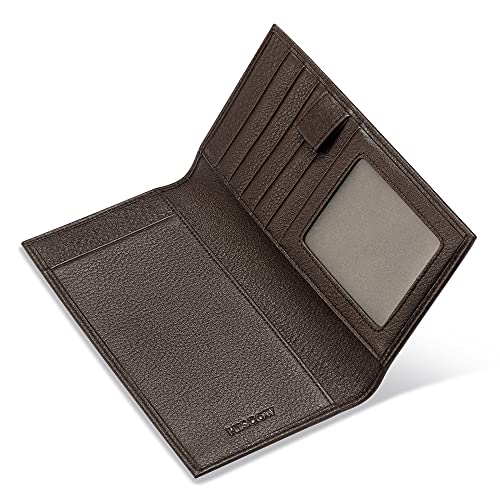 Image of HISCOW Soft Leather Checkbook Cover & Card Holder with Divider - Italian Calfskin, Pebbled Coffee, One Size, Contemporary