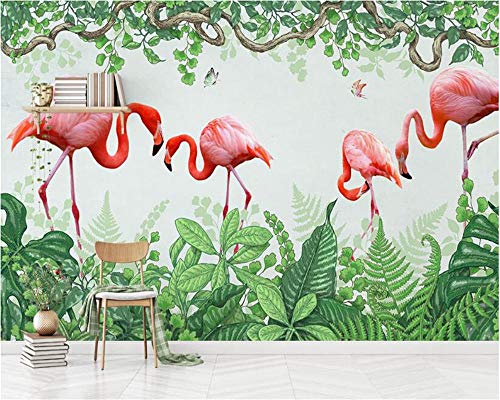 Nordische moderne Innentapeten Wohnkultur 3d Tapete handbemalte Flamingo grünes Blatt Schmetterling TV Hintergrundwand - 200x140cm/79"x 55