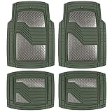 Cat® DiamondShield Rubber Floor Mats for Cars Trucks SUV, All Weather Protection, Front and Rear Car Mats with Heel Pad & Anti-Slip Backing, Universal Trim-to-Fit Rubber Floor Mats for Car, Green