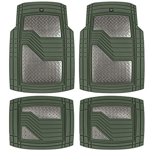 Cat® DiamondShield Rubber Floor Mats for Cars Trucks SUV, All Weather Protection, Front and Rear Car Mats with Heel Pad & Anti-Slip Backing, Universal Trim-to-Fit Rubber Floor Mats for Car, Green by CAT - Used condition - US$33.21
