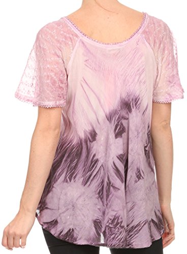 Image of Sakkas Taylay Ombre Tie Dye Batik Long Embroidered Corset Neck Blouse Shirt Top