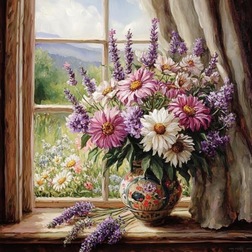 Broderie perlée fleurs sur fenêtre Rqwybcaxn kit complet 40x40cm pour débutant