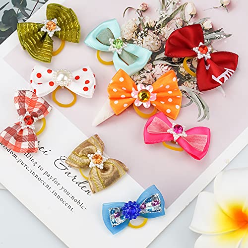 Tongcloud 50pcs Dog Hair Bows with Rubber Bands Rhinestone Pearls Bows Bowknot Bows Dog Bows Cute Dog Hair for Puppy Dog… - Image 6