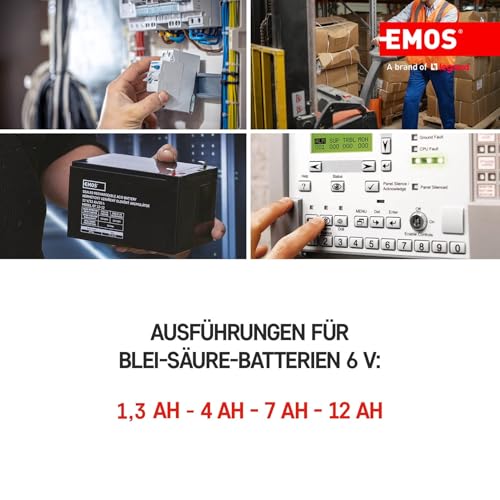 EMOS - Wartungsfreier Bleiakku - 6V 7Ah - AGM Batterie - Faston 4,7mm Anschluss - Für Alarmsysteme, Brandmeldetechnik, USV-Geräte - 151x34x94 mm