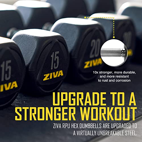 Ziva Performance Rpu Hex Dumbbells – Solid Steel Core, Premium Urethane Rubber Encasing, Corrosion Resistant - Commercial Grade For Rigorous Exercise, Strength Training - Pair Of Two Dumbbell, 5 Lb. #TOP2