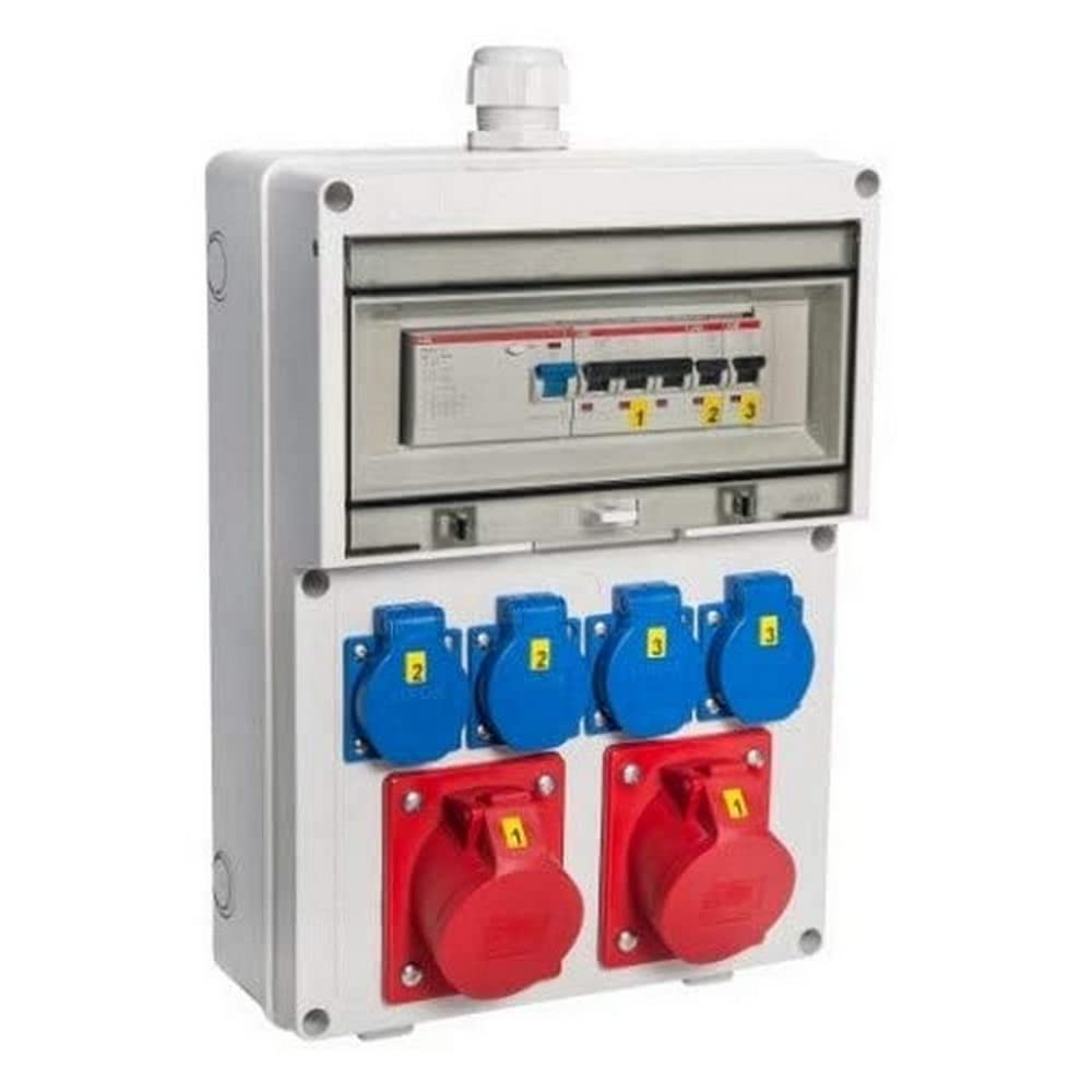 Wandverteiler - verdrahtet"WÜRZBURG" mit FI-Schalter Steckdose 230 V~ 4, CEE 16 A, 400 V~ 2, CEE 32 A, 400 V~ ohne, LS 16 A, 1-polig, C 2, LS 16 A, 3-polig, C 1, LS 32 A, 3-polig, C ohne