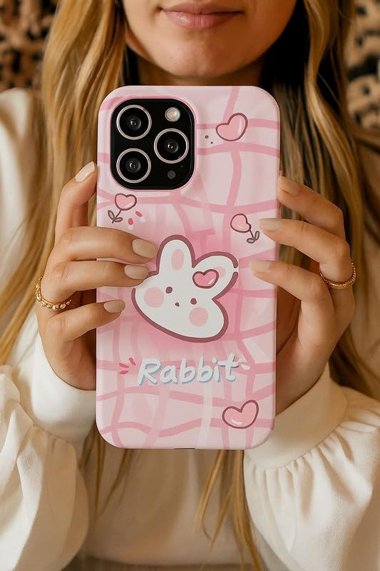 Image of COVERLY Silicone 3D Pink Rabbit Bunny Wrinkle Phone Case Back Cover,Luxury Texture Trendy Cute Cartoon Artistic Cool Design-Aesthetic for Girls & Teens Cover for Apple iPhone 15 Pro Max