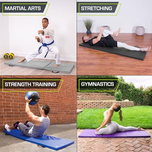 Image of ProsourceFit Tri-Fold Folding Thick Exercise Mat 6'x2' with Carrying Handles for MMA, Gymnastics, Stretching, Core Workouts